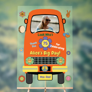 Retro Groovy Hippie Birthday Party Acrylic Sign