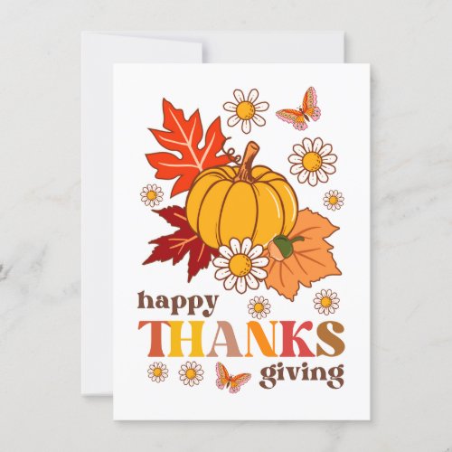 Retro Groovy Hippie Daisy Pumpkin Thanksgiving Card