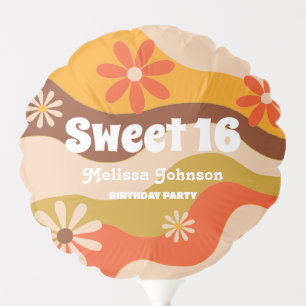 Retro Groovy Hippie Flower Sweet 16 Balloon