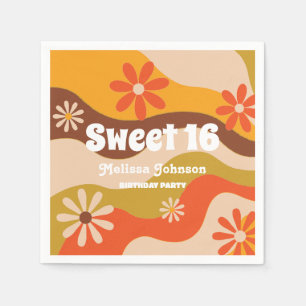 Retro Groovy Hippie Flower Sweet 16 Napkins
