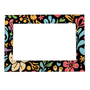 Retro Groovy Hippie Flowers and Hearts Magnetic Frame