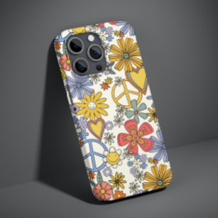 Retro Groovy Hippie Flowers Hearts iPhone 13 Pro Case