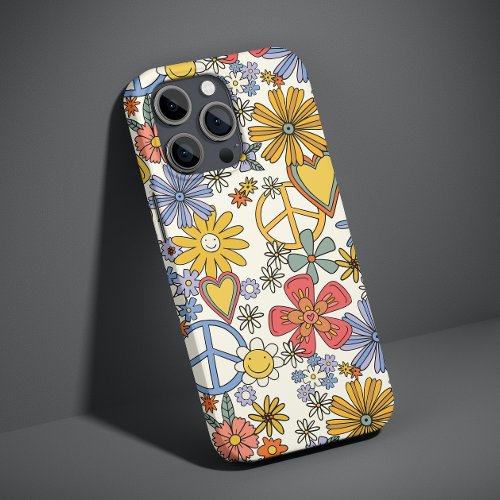 Retro Groovy Hippie Flowers Hearts Case_Mate iPhone 14 Case