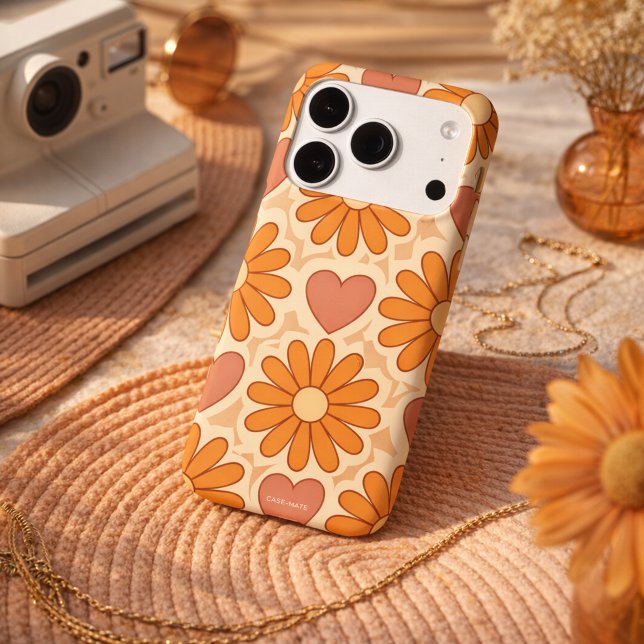 Retro Groovy Hippie Flowers & Hearts Custom Mother Case-Mate iPhone Case (Retro Groovy Hippie Flowers & Hearts Custom Mother's Day Phone Case)