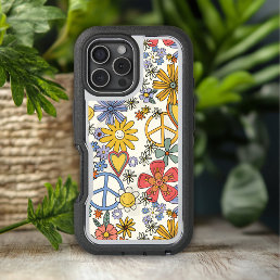 Retro Groovy Hippie Flowers Hearts iPhone 16 Case