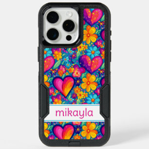 Retro Groovy Hippie Flowers Hearts Personalized iPhone 15 Pro Max Case