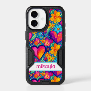 Retro Groovy Hippie Flowers Hearts Personalized iPhone 17 Case