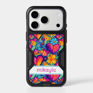 Retro Groovy Hippie Flowers Hearts Personalized iPhone 17 Pro Case