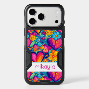 Retro Groovy Hippie Flowers Hearts Personalized iPhone 17 Pro Max Case