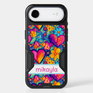 Retro Groovy Hippie Flowers Hearts Personalized iPhone 17 Air Case