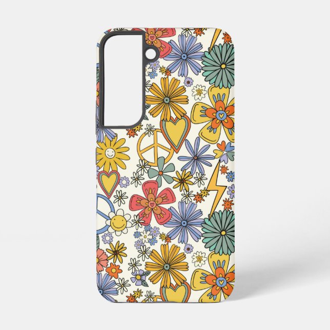 Retro Groovy Hippie Flowers Hearts Samsung Galaxy Case (Back)