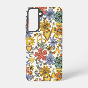 Retro Groovy Hippie Flowers Hearts Samsung Galaxy S21 Case