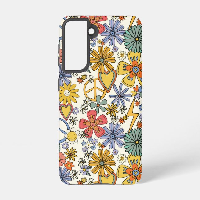 Retro Groovy Hippie Flowers Hearts Samsung Galaxy Case (Back)
