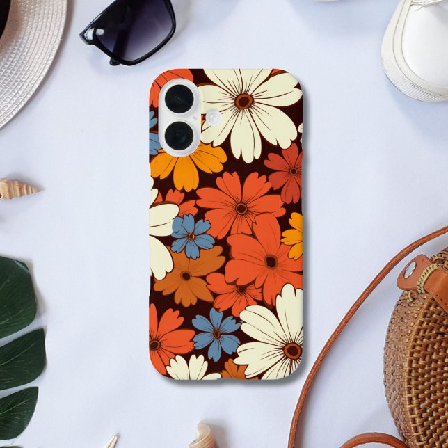 Retro Groovy Hippie Flowers Red Blue White Yellow Case-Mate iPhone Case (Retro Groovy Hippie Flowers Floral Red White blue brown yellow iPhone case)