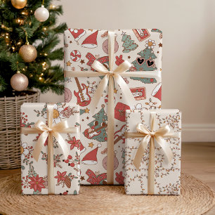 Retro Groovy Holiday Rock 'N Roll Peace Tree Wrapping Paper Sheets