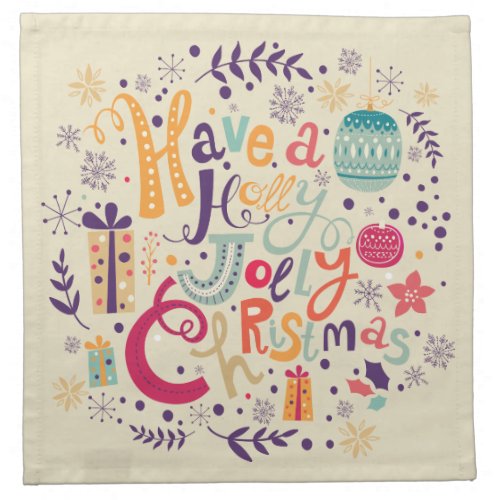 Retro Groovy Holly Jolly Christmas Text Design Napkin