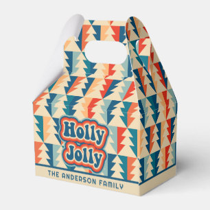 Retro Groovy Holly Jolly Geometric Trees Custom Favor Boxes