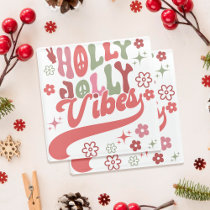 Retro Groovy Holly Jolly Vibes Holiday Photo Glass Coaster