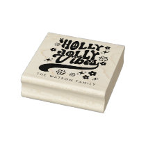 Retro Groovy Holly Jolly Vibes Holiday Rubber Stamp