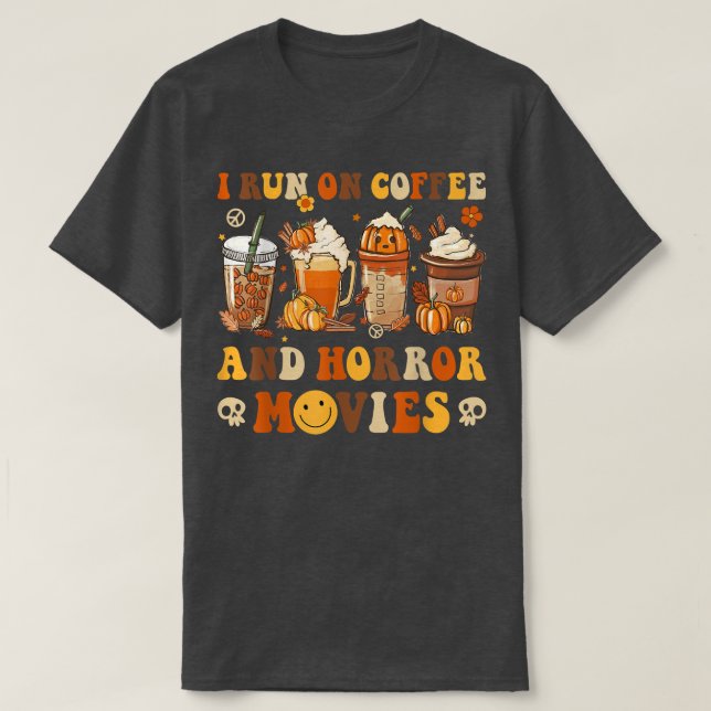 Retro Groovy Horror Fall Movie Coffee Hippie Hallo T-Shirt (Design Front)