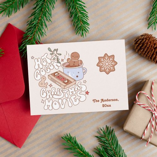 Retro Groovy Hot Coca and Christmas Movies Holiday Card