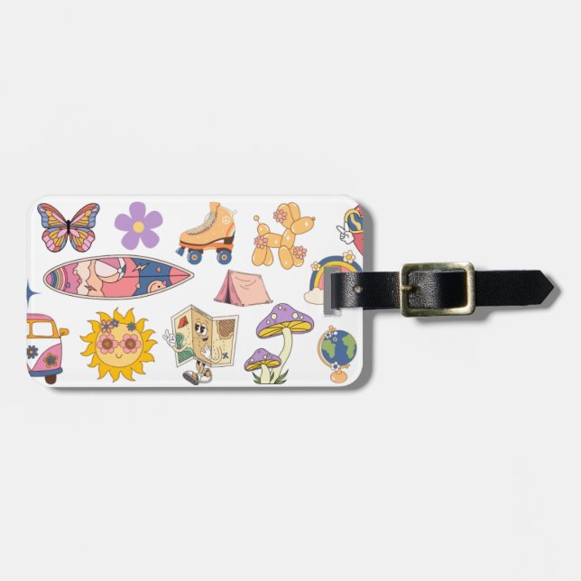 Retro Groovy Illustrated Customizable Luggage Tag (Front Horizontal)