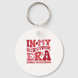 Retro Groovy In My Survivor Era Red Ribbon Stroke Keychain