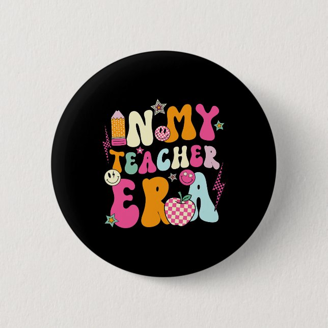 Retro Groovy In My Teaching Era Best Teacher Appre Button (Front)
