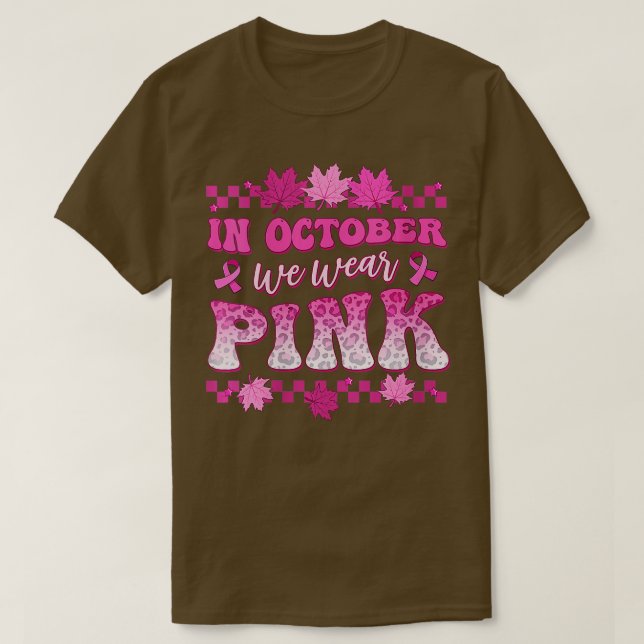 Retro Groovy In October We Wear Pink Breast Cancer T-Shirt (Design Front)