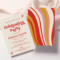 Retro Groovy Ivory Red 70s Graduation Party Invitation