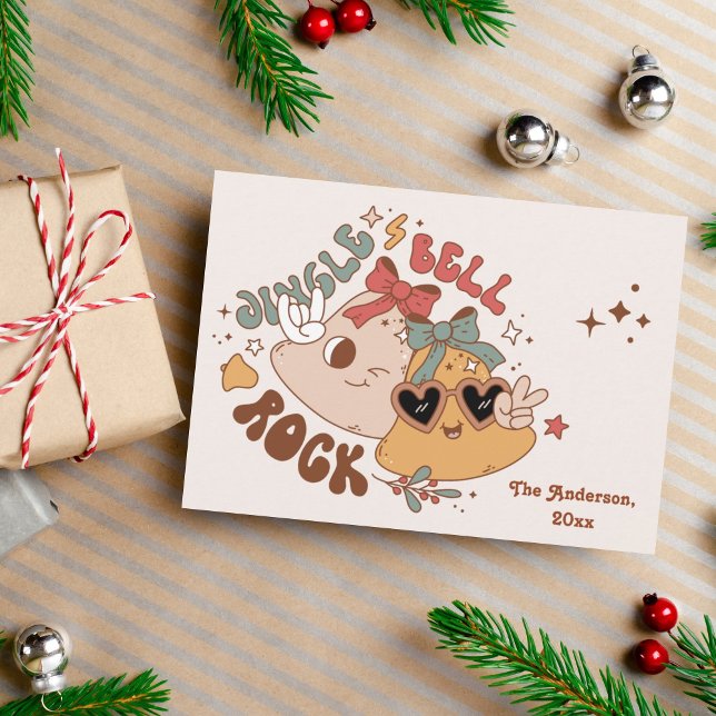 Retro Groovy Jingle Bell Rocks Christmas Holiday Card (Creator Uploaded)
