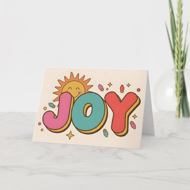 Retro Groovy Joy Merry Christmas Holiday Card (Front)