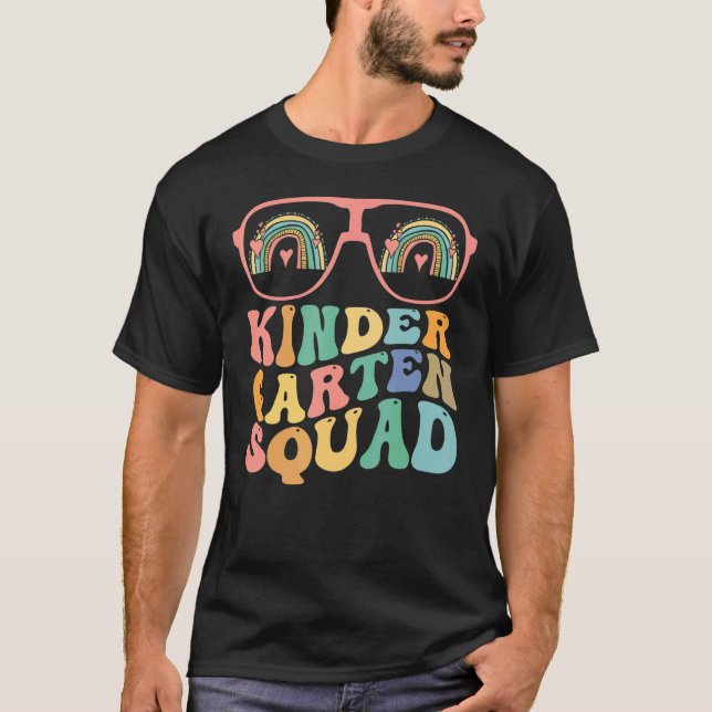 Retro Groovy Kindergarten Crew Kinder Squad Teache T-Shirt (Front)