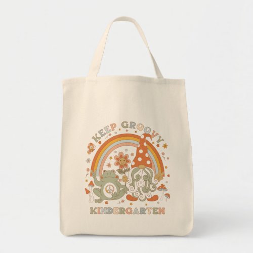 Retro Groovy Kindergarten Teacher Back to School Tote Bag