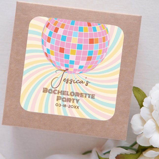 Retro Groovy Last Disco Bachelorette Party Square Sticker (Creator Uploaded)