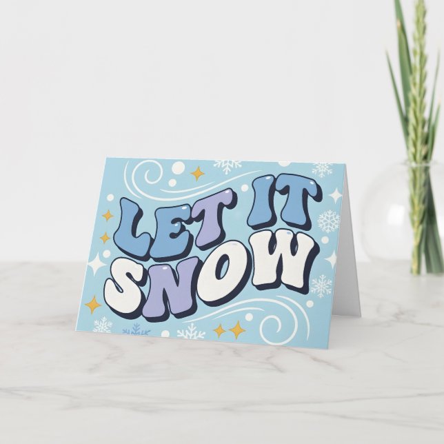 Retro Groovy Let It Snow Merry Christmas Holiday Card (Front)
