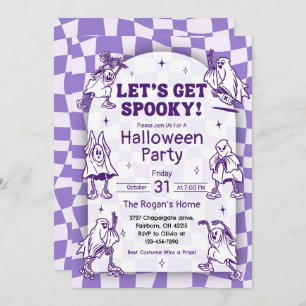 Retro Groovy Let's Get Spooky Ghost Halloween Part Invitation