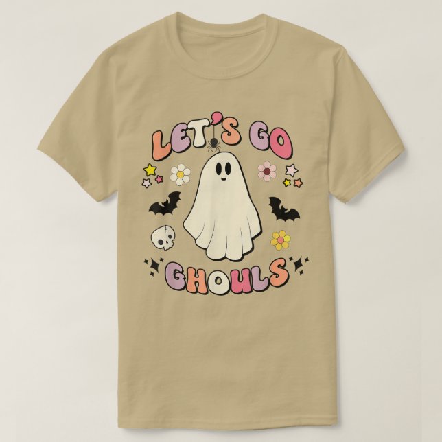 Retro Groovy Let's Go Ghouls Boo Ghost Cute Hallow T-Shirt (Design Front)