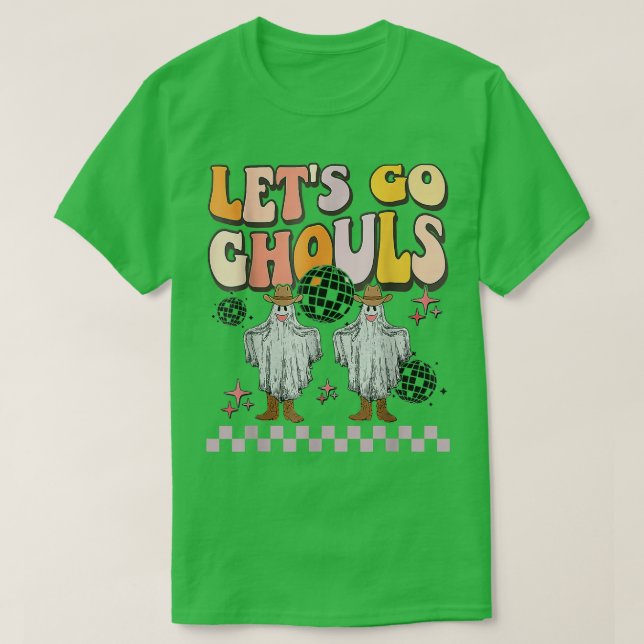 Retro Groovy Let's Go Ghouls Ghost 70s Hippie Hall T-Shirt (Design Front)
