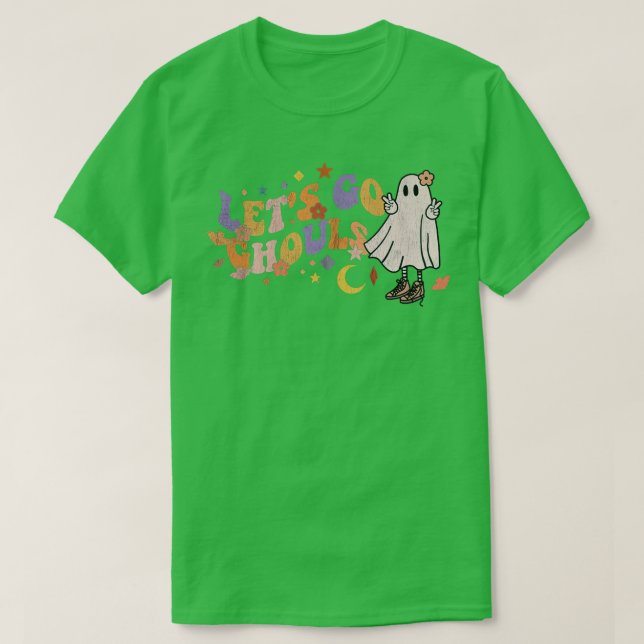 Retro Groovy Let's Go Ghouls Ghost 70s Hippie Hall T-Shirt (Design Front)