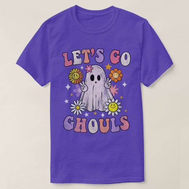 Retro Groovy Lets Go Ghouls Ghost 70s Hippie Hallo T-Shirt (Design Front)