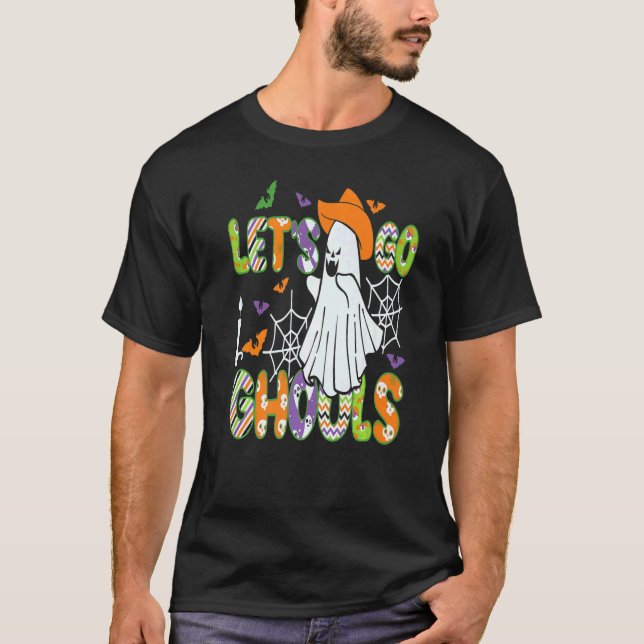 Retro Groovy Let's Go Ghouls Ghost 70s Spooky Hall T-Shirt (Front)