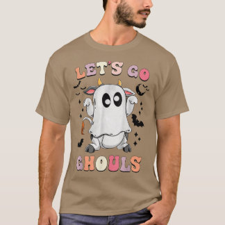 Retro Groovy Let's Go Ghouls Halloween Ghost Cow C T-Shirt