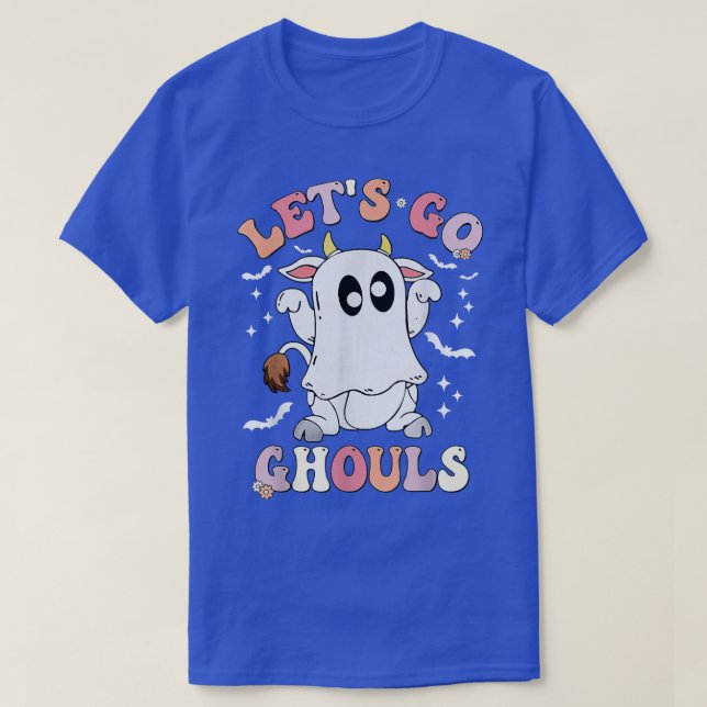 Retro Groovy Let's Go Ghouls Halloween Ghost Cow C T-Shirt (Design Front)