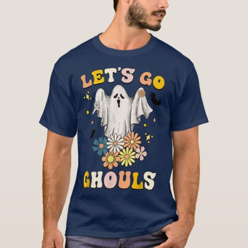 Retro Groovy Lets Go Ghouls Halloween Ghost Outfi T_Shirt