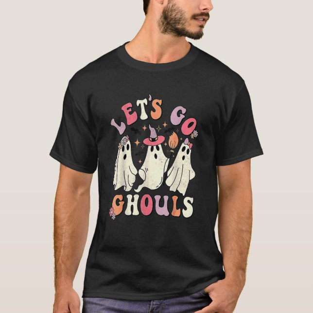 Retro Groovy Let's Go Ghouls Halloween Ghost Outfi T-Shirt (Front)
