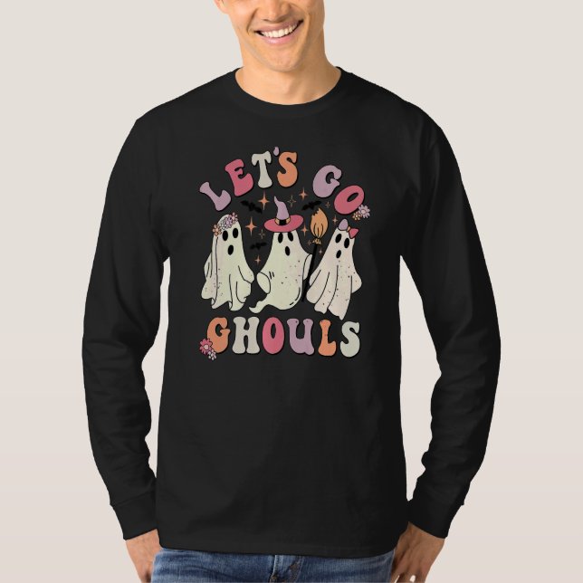 Retro Groovy Let's Go Ghouls Halloween Ghost Outfi T-Shirt (Front)