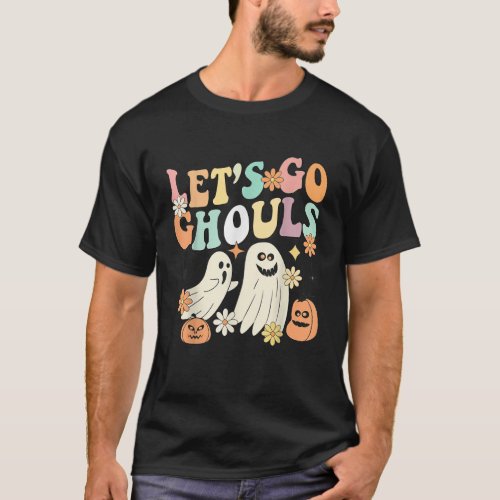 Retro Groovy Lets Go Ghouls Halloween Ghost Outfit T_Shirt