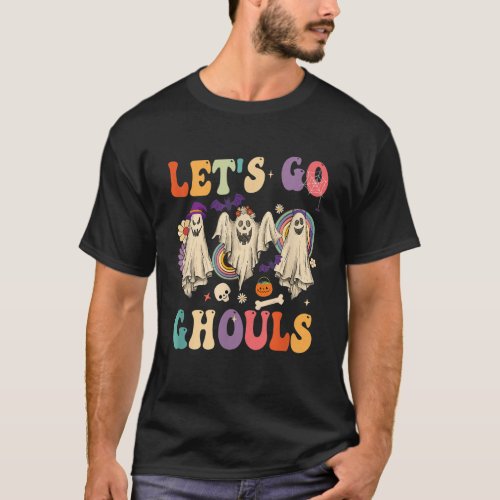 Retro Groovy Lets Go Ghouls Halloween Ghost Outfit T_Shirt