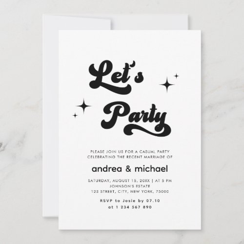 Retro Groovy Lets Party Casual Post Wedding Party Invitation